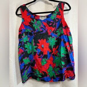 SilkLand Size Large Red and Green Floral Tank Top